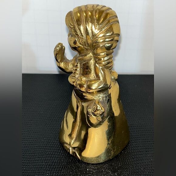 Vintage BRASS BELL Bedtime Sleepy Girl yawning pajamas teddy bear HEAVY 4" tall - Picture 11 of 12
